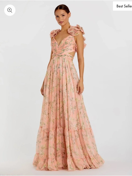 Mac Duggal Dresses & Skirts - Mac Duggal Blush Pink Floral Maxi Dress with Ruffled Shoulders